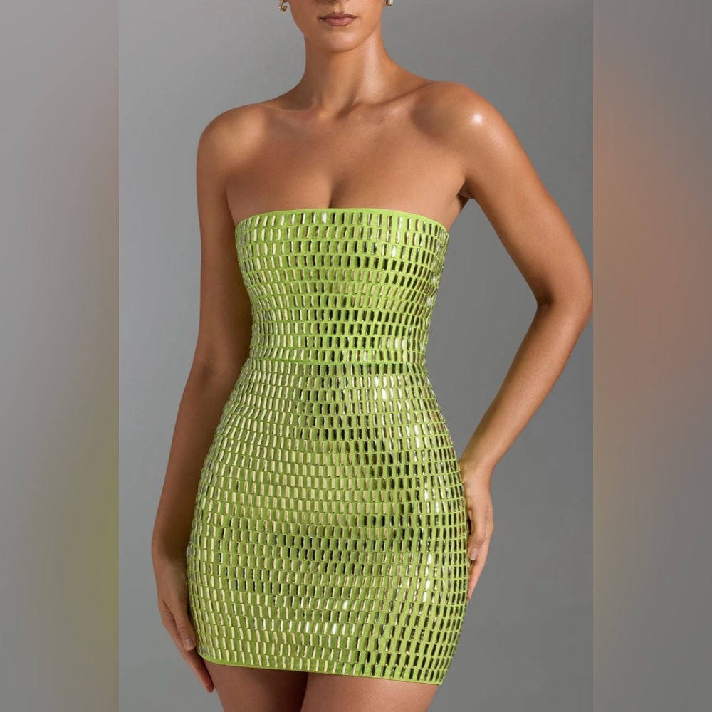 Strapless Lime Green Knit Bodycon Mini Dress